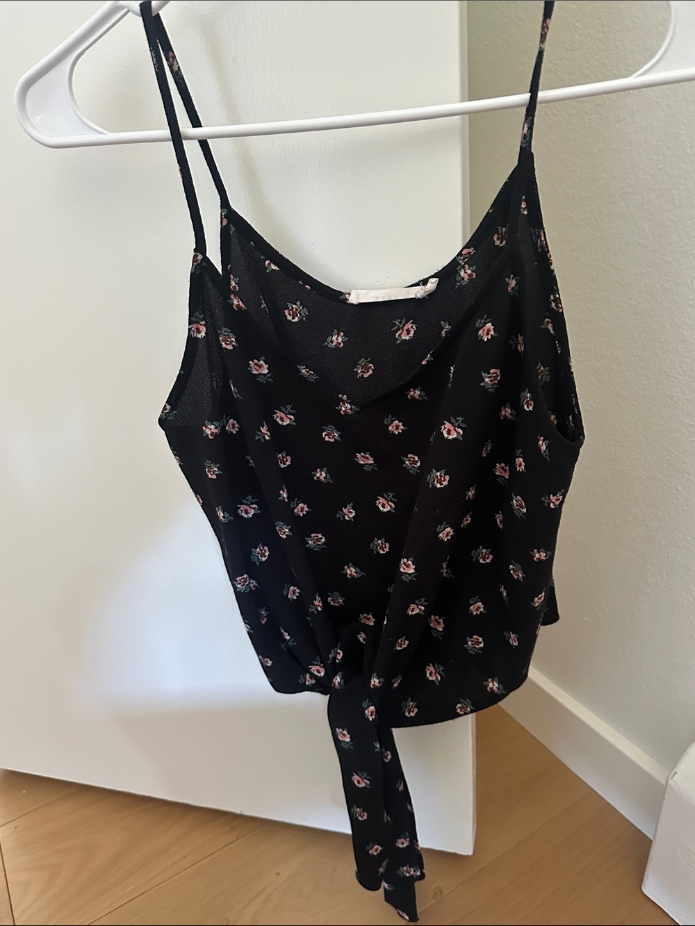 Lush Black Floral Tie-Front Camisole
